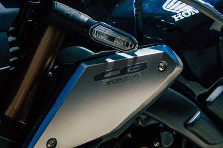 Carmona Spain July 30, 2021 Honda 650 CBR motorcycle parked in the streets of Carmona, the town...