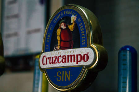 Carmona Spain July 30, 2021 Inside of establishment Resbalon, a wine bar, singular tapas bar located in main street of Carmona, very pleasant terrace for tapasのeditorial素材