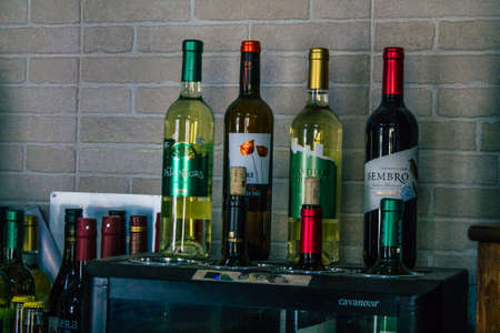 Carmona Spain July 30, 2021 Inside of establishment Resbalon, a wine bar, singular tapas bar located in main street of Carmona, very pleasant terrace for tapasのeditorial素材