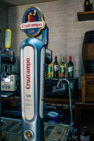 Carmona Spain July 30, 2021 Inside of establishment Resbalon, a wine bar, singular tapas bar located...