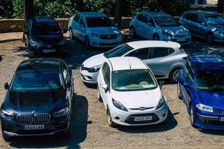 Carmona Spain July 30, 2021 Cars parked in the streets of Carmona, an emblematic city and the capital of the region of Andalusia, in the south of Spainのeditorial素材