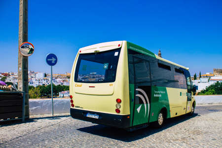 Carmona Spain July 30, 2021 City bus driving through the streets of Carmona during the coronavirus outbreak hitting Spainのeditorial素材