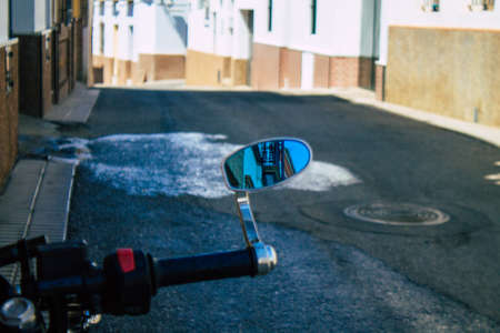 Carmona Spain July 30, 2021 Moto Guzzi motorcycle parked in the streets of Carmona, the town shows a typical narrow and meandering Arabic layoutのeditorial素材