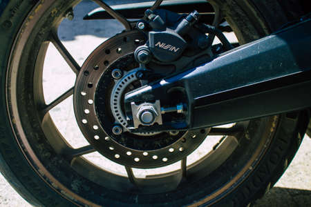 Carmona Spain July 30, 2021 Honda 650 CBR motorcycle parked in the streets of Carmona, the town shows a typical narrow and meandering Arabic layoutのeditorial素材