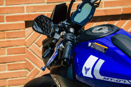 Seville Spain July 26, 2021 YAMAHA motorcycle parked in the streets of Seville, an emblematic city...