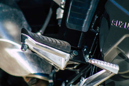 Seville Spain July 26, 2021 SUZUKI VSTORM motorcycle parked in the streets of Seville, an emblematic city and the capital of the region of Andalusia, in the south of Spainのeditorial素材