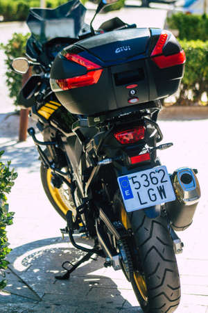 Seville Spain July 26, 2021 SUZUKI VSTORM motorcycle parked in the streets of Seville, an emblematic...