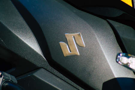 Seville Spain July 26, 2021 SUZUKI VSTORM motorcycle parked in the streets of Seville, an emblematic city and the capital of the region of Andalusia, in the south of Spainのeditorial素材