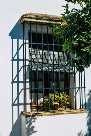 Carmona Spain July 31, 2021 Closeup of window of a old house in the narrow streets in town of...