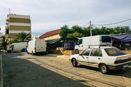 Carmona Spain August 02, 2021 Local market in downtown during Coronavirus outbreak hitting Spain, people shopping every monday, wearing a mask is mandatoryのeditorial素材