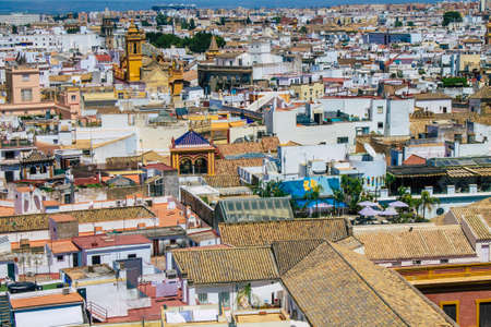 Seville Spain August 16, 2021 Panoramic view of Carmona from the top of La Giralda, the former minaret of the Great Almohad Mosqueのeditorial素材