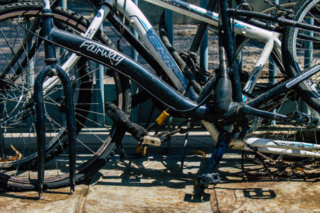 Seville Spain August 21, 2021 Old bicycles parked in the streets of Seville, an emblematic city and...