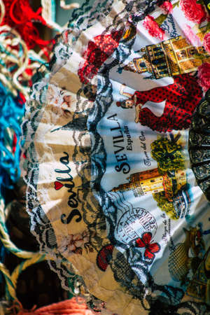 Seville Spain August 28, 2021 Decorative objects and souvenirs sold at Maria Luisa Park in Seville, the first urban park and one of the green lungs of Sevilleの写真素材