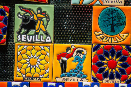 Seville Spain August 28, 2021 Decorative objects and souvenirs sold at Maria Luisa Park in Seville, the first urban park and one of the green lungs of Sevilleの写真素材