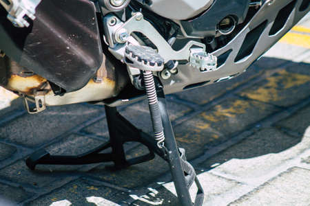 Seville Spain September 04, 2021 Ducati 1260 motorcycle parked in the streets of Seville, an...