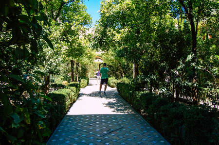 Seville Spain September 04, 2021 The Alcazar of Seville and its gardens is a fortified palace from the Muslim then Christian era. Considered the most brilliant example of Mudejar architecture in Spainのeditorial素材