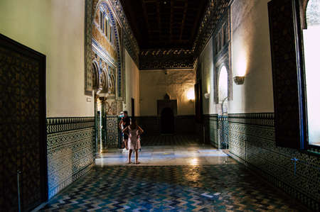 Seville Spain September 04, 2021 The Alcazar of Seville and its gardens is a fortified palace from the Muslim then Christian era. Considered the most brilliant example of Mudejar architecture in Spainのeditorial素材