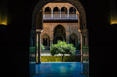 Seville Spain September 04, 2021 The Alcazar of Seville and its gardens is a fortified palace from the Muslim then Christian era. Considered the most brilliant example of Mudejar architecture in Spainのeditorial素材