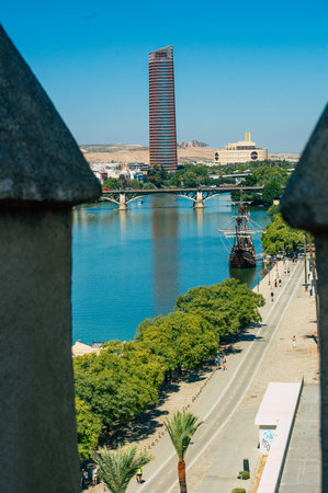 Seville Spain September 04, 2021 Cityscape of Seville, emblematic city and capital of the region of Andalusia, in the south of Spainのeditorial素材