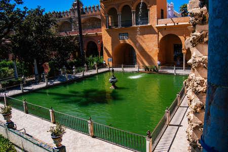 Seville Spain September 04, 2021 The Alcazar of Seville and its gardens is a fortified palace from the Muslim then Christian era. Considered the most brilliant example of Mudejar architecture in Spainのeditorial素材