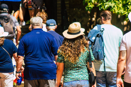 Seville Spain September 04, 2021 Tourists visiting The Alcazar of Seville and its gardens, considered the most brilliant example of Mudejar architecture in Spainのeditorial素材