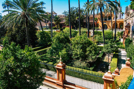 Seville Spain September 04, 2021 The Alcazar of Seville and its gardens is a fortified palace from the Muslim then Christian era. Considered the most brilliant example of Mudejar architecture in Spainのeditorial素材