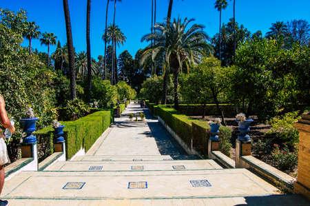 Seville Spain September 04, 2021 The Alcazar of Seville and its gardens is a fortified palace from the Muslim then Christian era. Considered the most brilliant example of Mudejar architecture in Spainのeditorial素材