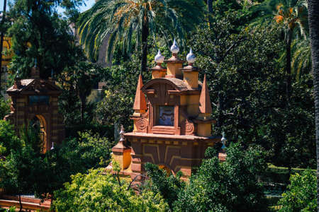 Seville Spain September 04, 2021 The Alcazar of Seville and its gardens is a fortified palace from the Muslim then Christian era. Considered the most brilliant example of Mudejar architecture in Spainのeditorial素材