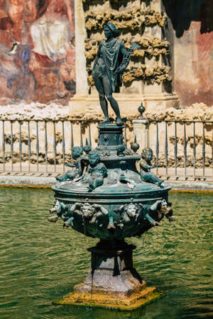 Seville Spain September 04, 2021 The Alcazar of Seville and its gardens is a fortified palace from the Muslim then Christian era. Considered the most brilliant example of Mudejar architecture in Spainのeditorial素材