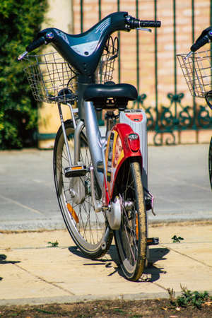 Seville Spain September 22, 2021 Accessible bicycles to hire for short periods of time, usually for...