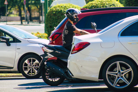 Seville Spain September 22, 2021 Traffic jam in the streets of Seville, an emblematic city and the capital of the region of Andalusia, in the south of Spainの写真素材