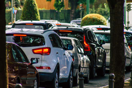 Seville Spain September 15, 2021 Traffic jam in the streets of Seville, an emblematic city and the capital of the region of Andalusia, in the south of Spainのeditorial素材