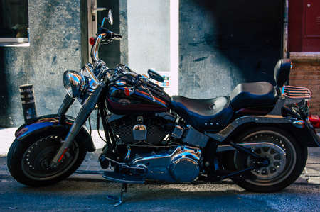 Seville Spain September 18, 2021 Motorcycles parked in the streets of Seville, an emblematic city and the capital of the region of Andalusia, in the south of Spainのeditorial素材