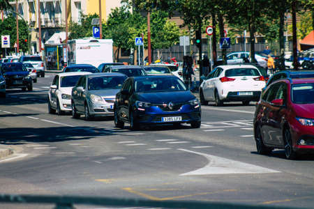Seville Spain September 18, 2021 Traffic jam in the streets of Seville, an emblematic city and the capital of the region of Andalusia, in the south of Spainのeditorial素材