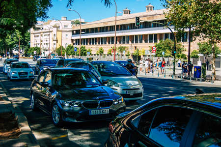 Seville Spain September 18, 2021 Traffic jam in the streets of Seville, an emblematic city and the...