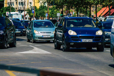 Seville Spain September 18, 2021 Traffic jam in the streets of Seville, an emblematic city and the capital of the region of Andalusia, in the south of Spainのeditorial素材
