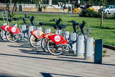Seville Spain September 18, 2021 Accessible bicycles to hire for short periods of time, usually for...