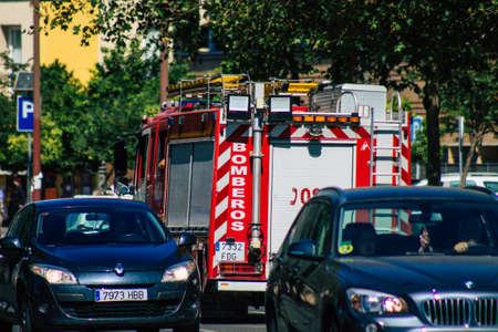 Seville Spain September 18, 2021 Fire engine in the streets of Seville, an emblematic city and the capital of the region of Andalusia, in the south of Spainのeditorial素材
