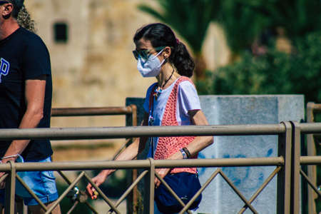 Seville Spain September 18, 2021 Pedestrians walking in the street during the coronavirus outbreak...