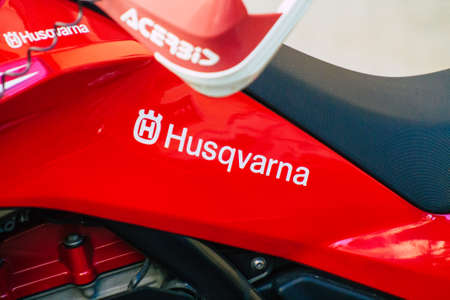Seville Spain September 18, 2021 Husqvarna TR 650 motorcycle parked in the streets of Seville, an...
