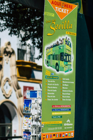 Seville Spain September 18, 2021 Commercial sign front a business located in Seville, an emblematic city and the capital of the region of Andalusia, in the south of Spainのeditorial素材