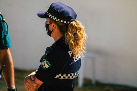 Carmona Spain September 26, 2021 Focus of local police patrolling at a religious ceremony in the streets of Carmona during the coronavirus outbreak hitting Spainのeditorial素材