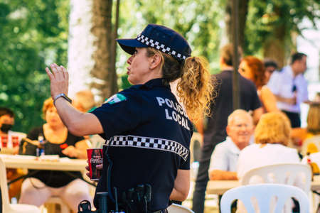 Carmona Spain September 26, 2021 Focus of local police patrolling at a religious ceremony in the streets of Carmona during the coronavirus outbreak hitting Spainのeditorial素材