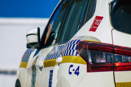 Carmona Spain September 26, 2021 Local police car patrolling in the streets of Carmona during the coronavirus outbreak hitting Spainのeditorial素材