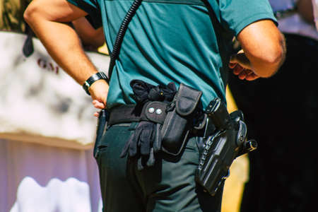 Carmona Spain September 26, 2021 Focus of local police patrolling at a religious ceremony in the streets of Carmona during the coronavirus outbreak hitting Spainのeditorial素材