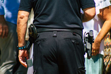 Carmona Spain September 26, 2021 Focus of local police patrolling at a religious ceremony in the streets of Carmona during the coronavirus outbreak hitting Spainのeditorial素材