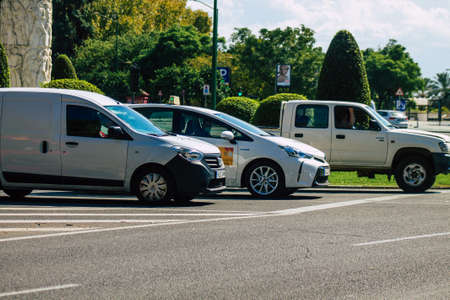 Seville Spain September 22, 2021 Traffic jam in the streets of Seville, an emblematic city and the capital of the region of Andalusia, in the south of Spainのeditorial素材