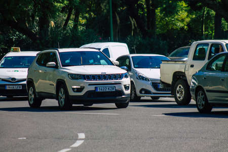 Seville Spain September 22, 2021 Traffic jam in the streets of Seville, an emblematic city and the capital of the region of Andalusia, in the south of Spainのeditorial素材