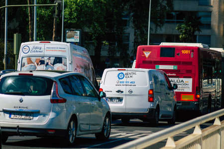 Seville Spain September 22, 2021 Traffic jam in the streets of Seville, an emblematic city and the capital of the region of Andalusia, in the south of Spainのeditorial素材