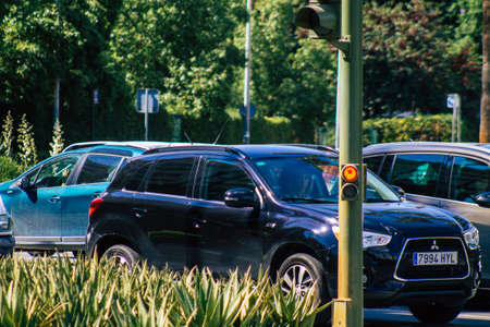 Seville Spain September 22, 2021 Traffic jam in the streets of Seville, an emblematic city and the capital of the region of Andalusia, in the south of Spainのeditorial素材